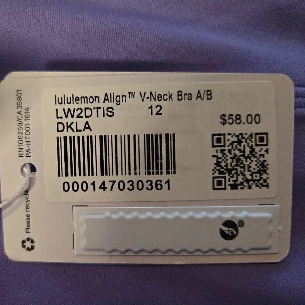 NWT Lululemon Align V-Neck Bra *Light Support, A/B Cup - 12